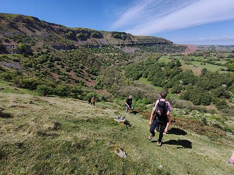 hill walking in wales in the sunshine