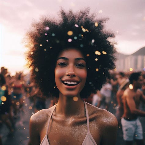 Headshot of a Brazilian woman enjoying Carnival festivities in Brazil.