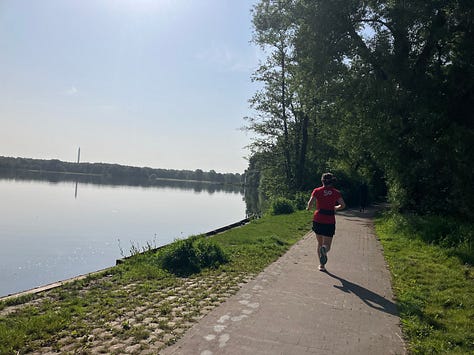 Gravel, sand and concrete paths by the side of the lake