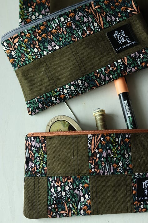 handmade pouches and project bags using cotton and oilskin