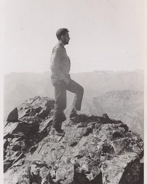 Black and white photos of Bob Marshall working in the wilderness during the 1930s