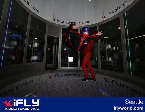Photos of Katie in flight at iFly Seattle.