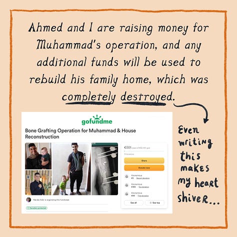 A comic telling the story of Muhammad, a Palestinian boy who was shot by the IOF and is in need of a bone graft surgery. There is a link to his GoFundMe fundraiser.