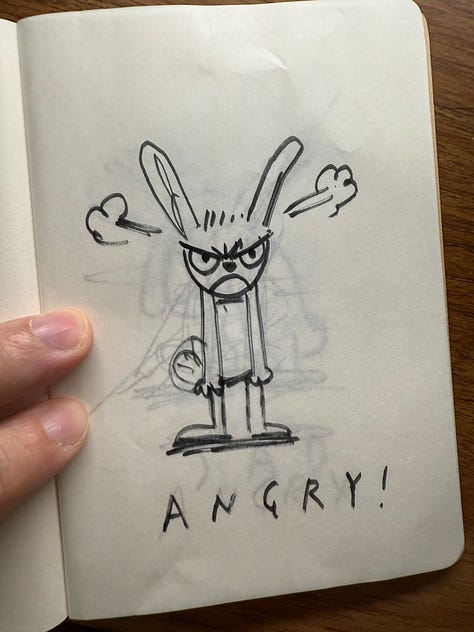 Drawing a bunny with 3 emotions focusing on he whole body