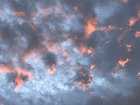 A gallery of 9 images that follow the development of golden light and intense orange and pink colours on beautiful cloud formations after the sun has set one day before the summer solstice in Scotland