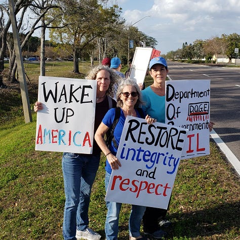 Several photos of protesters around the country with signs opposing the Trump administration and Elon Musk