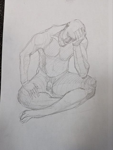 life model posed for sketching drawing male nude