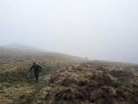 walking in mist in north wales