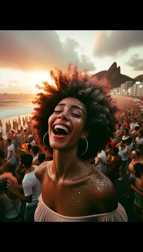 Headshot of a Brazilian woman enjoying Carnival festivities in Brazil.