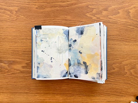 Mixed media sketchbook pages with abstract paintings