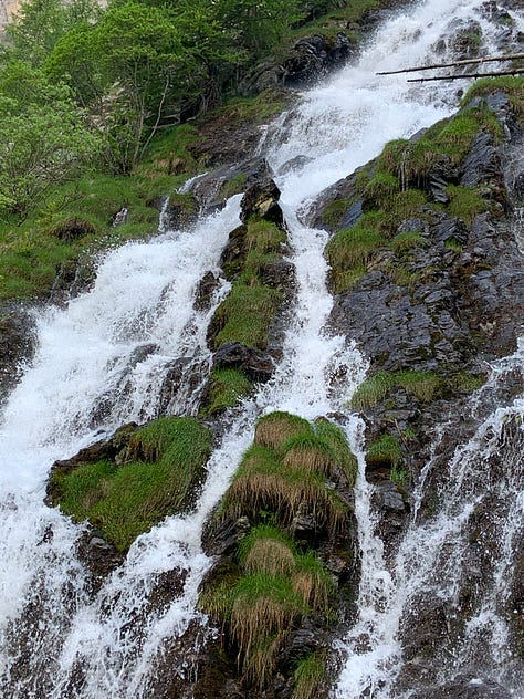Hiking at Stroppia waterfalls near Chiappera, Piedmont, Italy