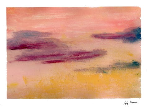 "Burning sky" - triptych oil pastel & gouache by Lyly Dhommar