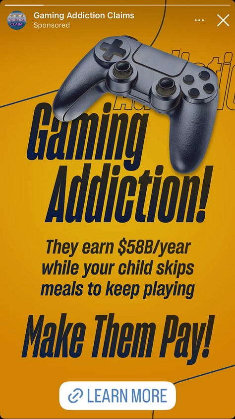 Targeted ads for gaming addiction