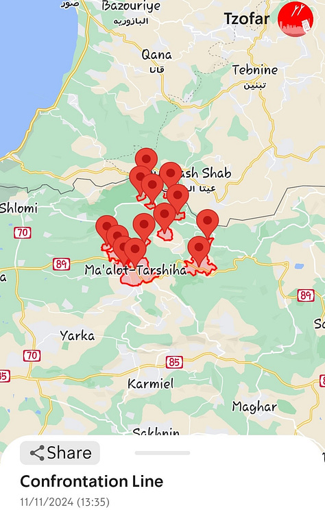 Screenshots showing missile/rocket attacks at author's location on Nov. 11, 2024