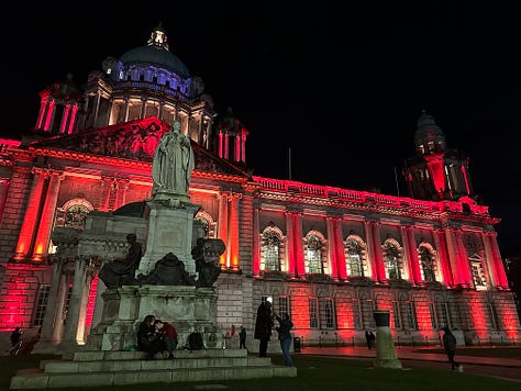 Belfast city hall with different lights
