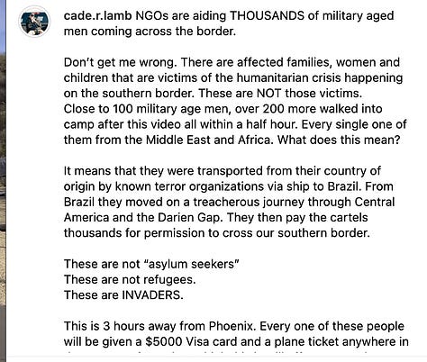 Cade Lamb describing migrant camps in Arizona and Mark Lamb's email.
