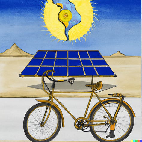 DALL-E riffing on solar panels, bikes, and omelettes.