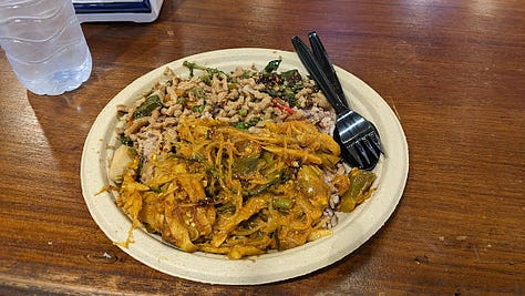 scenes of various vegetarian lunch buffets - Im Jai, Pinya and Ming Kwan Suan Dok - in Chiang Mai, Thailand / Dec. 2024 + Jan. 2025