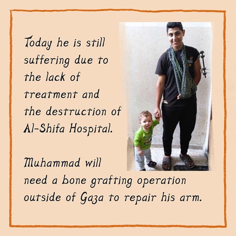 A comic telling the story of Muhammad, a Palestinian boy who was shot by the IOF and is in need of a bone graft surgery. There is a link to his GoFundMe fundraiser.