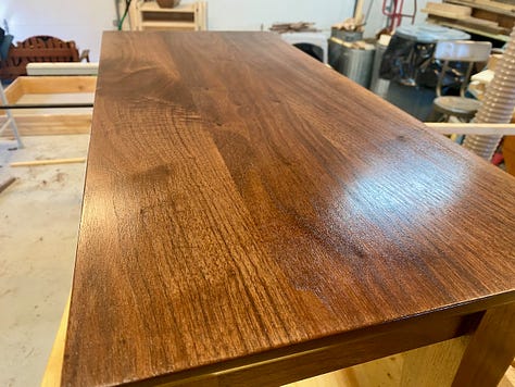 Adding stain transforms the wood. Then I saw flaws that I needed to go back and correct before adding the finishing touches.