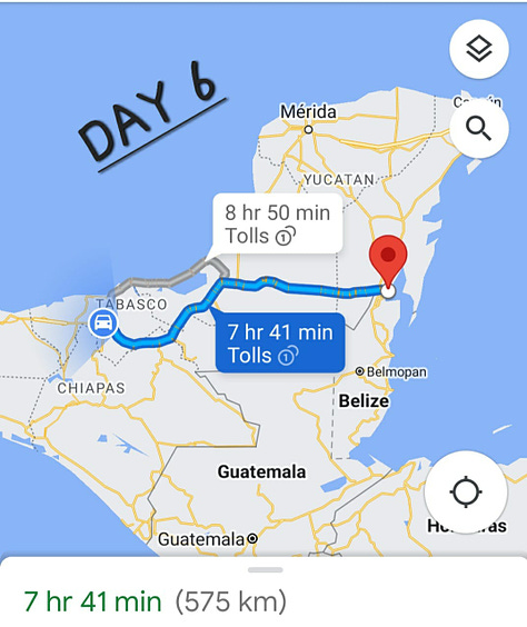 Map of the days and route from US and Mexico