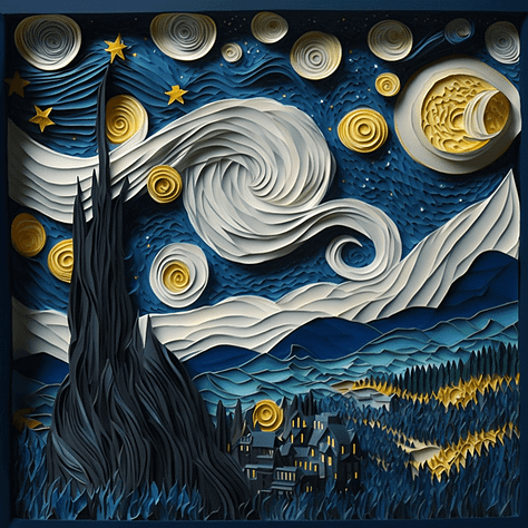 Midjourney images for Layered paper: "The Starry Night" | Rainbow over a meadow | Star Wars spaceship battle