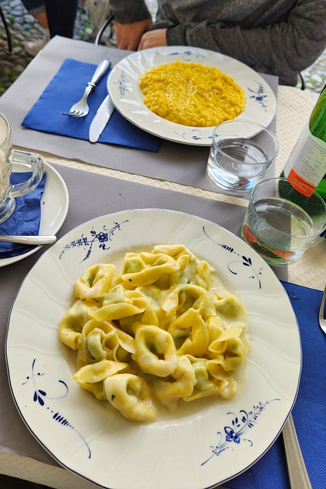 Coffee, bruchette, risotto, and tortelloni from Caffe Varenna