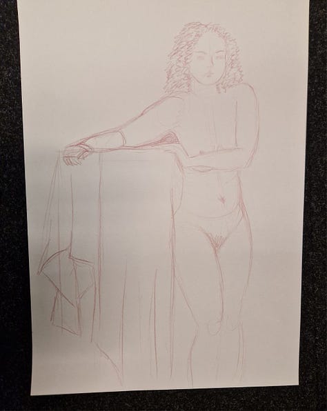 life drawing of nude model in cynon valley cardiff
