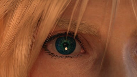 Several instances of a closeup on Cloud's eye(s) in connection to a memory.