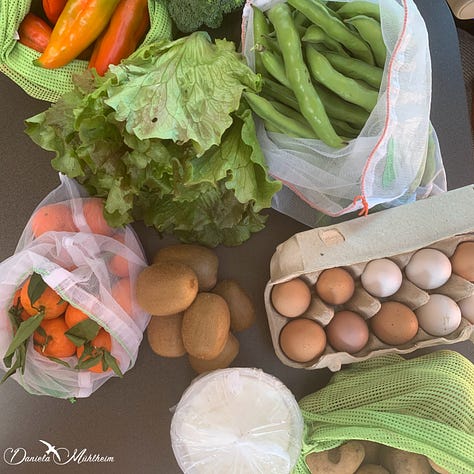 Little market stand and products produced by Luca in winter