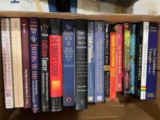 A selection of books in nine images. Each image has several books all lined up together in a row. One is a top-down look at four books that features their covers instead of their spines. Titles include:  W.E.B. Du Bois' "The Philadelphia Negro," "Between Past and Future" and "Human Condition" by Hannah Arendt, "Middle Passages: African American Journeys to Africa," 1787-2005," Michael Eric Dyson's "Holler If You Hear Me," and "City Schools and the American Dream: Reclaiming the Promise of Public Education" by Pedro A. Noguera and James A. Banks