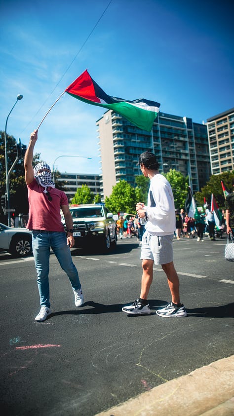 Selection of nine images taken at a Rally for Palestine on Kaurna Country