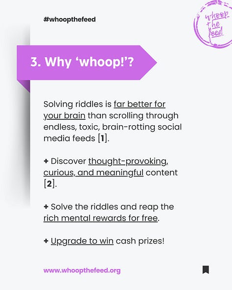 A six page deck explaining what is 'whoop!' and why you should join it.