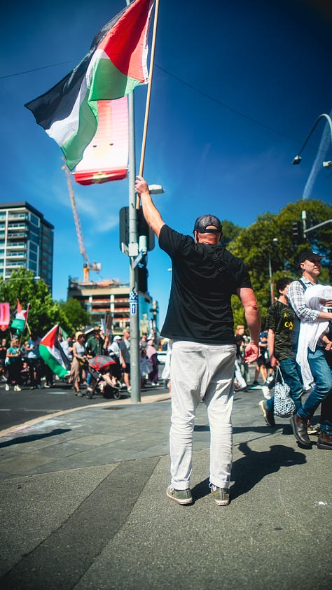 Selection of nine images taken at a Rally for Palestine on Kaurna Country