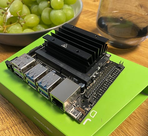 Images of the Jetson Nano, the Raspberry Pi 4 and the Coral TPU.