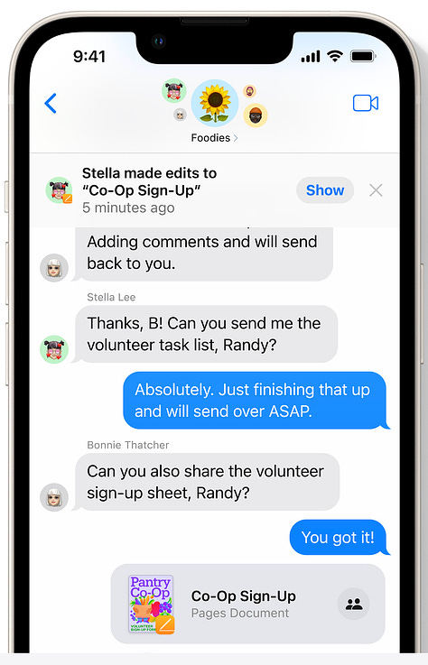 Marketing materials for iOS 16 featuring fake text messages
