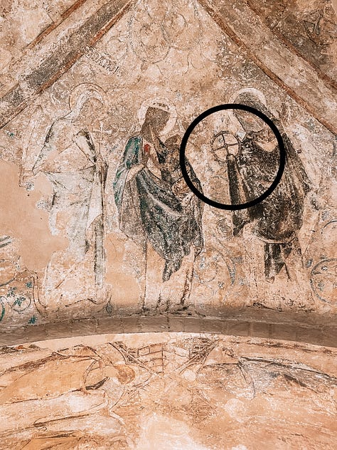 St. Catherine, St. Margaret and Mary details in the frescos at Norwich Cathedral