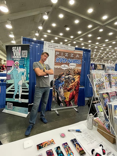 Pictures of Sean Von Gorman, Charlie McElvy, and Suzanne McElvy from Baltimore Comic-con 2023