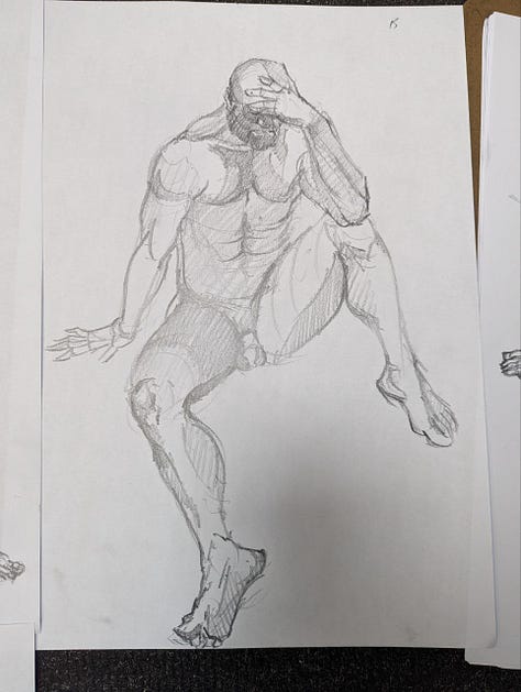 Male life model poses for life drawings