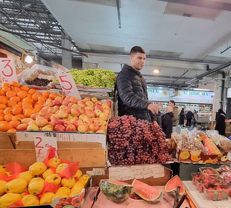 Queens Market fruit and vegetable stalls, East London