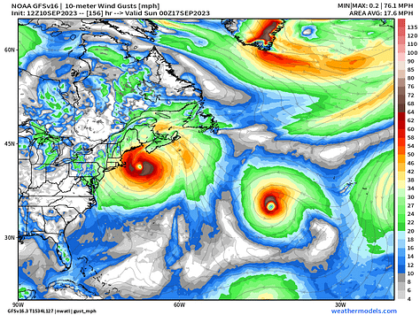 GFS track of Hurricane Lee 