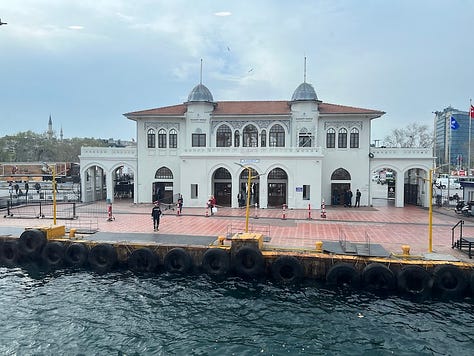 Images of ferries and ferry piers in Istanbul.