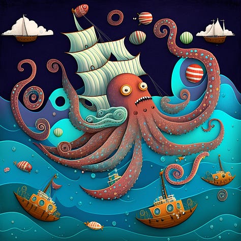 Octopus | Tornado | Helicopter naive art illustrations