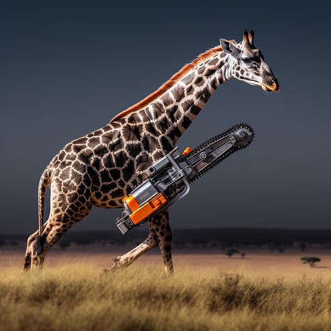 Giraffe blended with a chainsaw