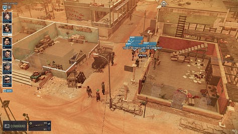 Screenshots of Jagged Alliance 3 by Haemimont Games. Some screenshots are in top-down perspective showing mercenaries in a level in the fictional African nation of Grand Chien and others are full pictures of NPCs (Non-Player-Characters) in dialogue with the player, or the map display in a diegetic UI.