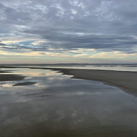 three views of ocean, sky and clouds at different times of day