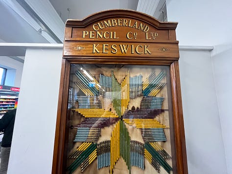 Pencils, display cases of pencils, pencil sharpeners
