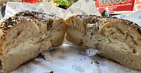 All of the angles on the It's Bagel everything with cream cheese