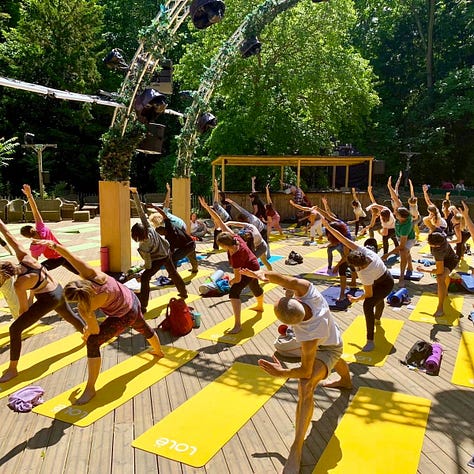 Fondation Good Planet yoga class in the bois de Boulogne in Paris, France