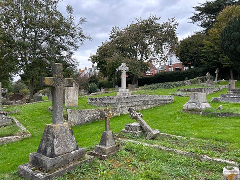 Memorial - 3 photos in Lyme Regis to the crew of HMS Formidable 1915. Six members are buried here. Images: Roland's Travels